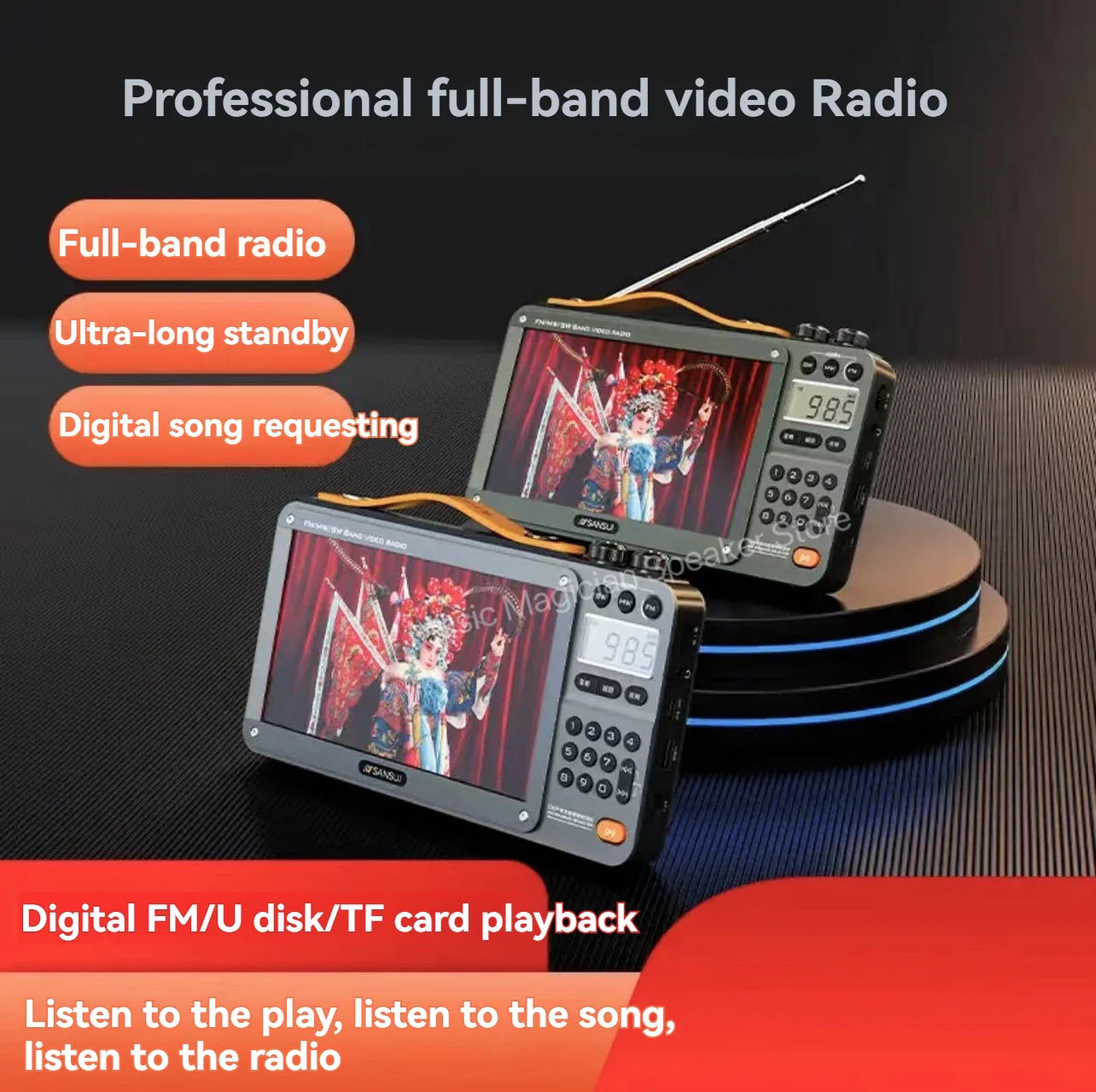 Portable 7-inch LED Display Radio with Bluetooth, MP4 & E-books