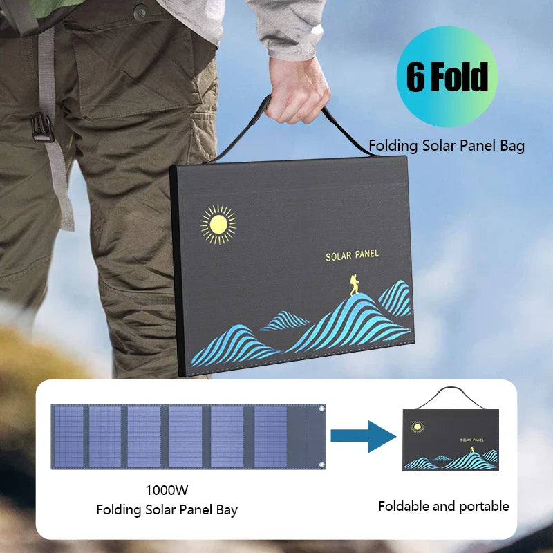 1000W Portable Folding Solar Charger Bag - USB & DC Output for Outdoor Power