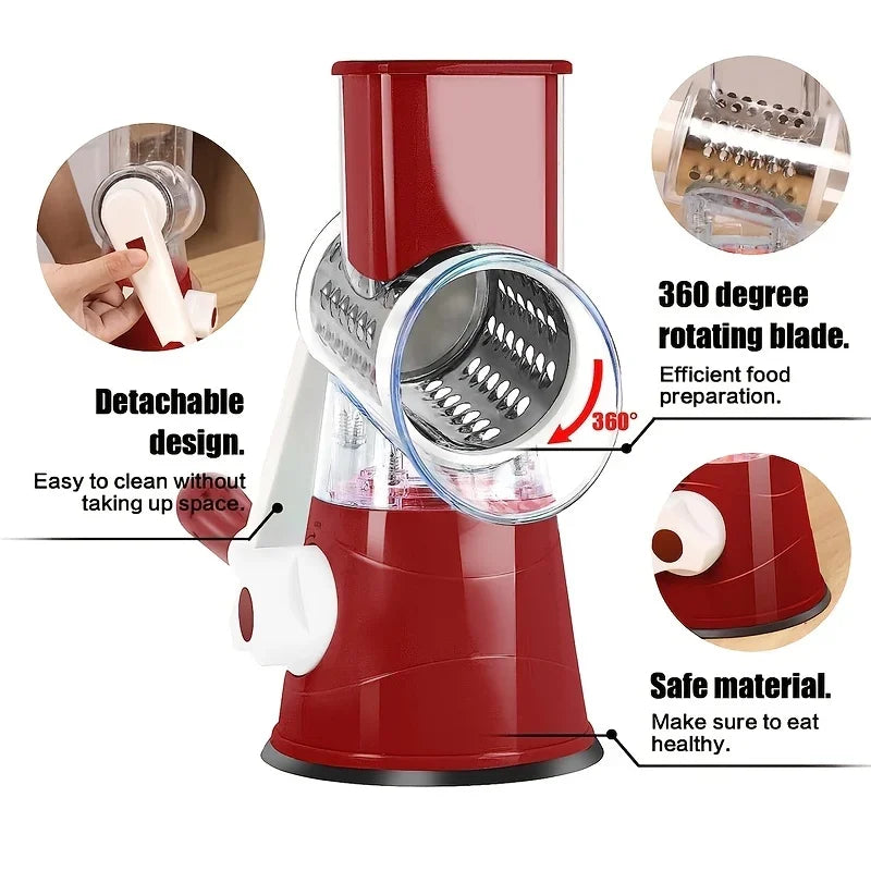 Manual Vegetable Cutter & Slicer - Multifunctional Cheese & Garlic Shredder with 3 Sharp Drums