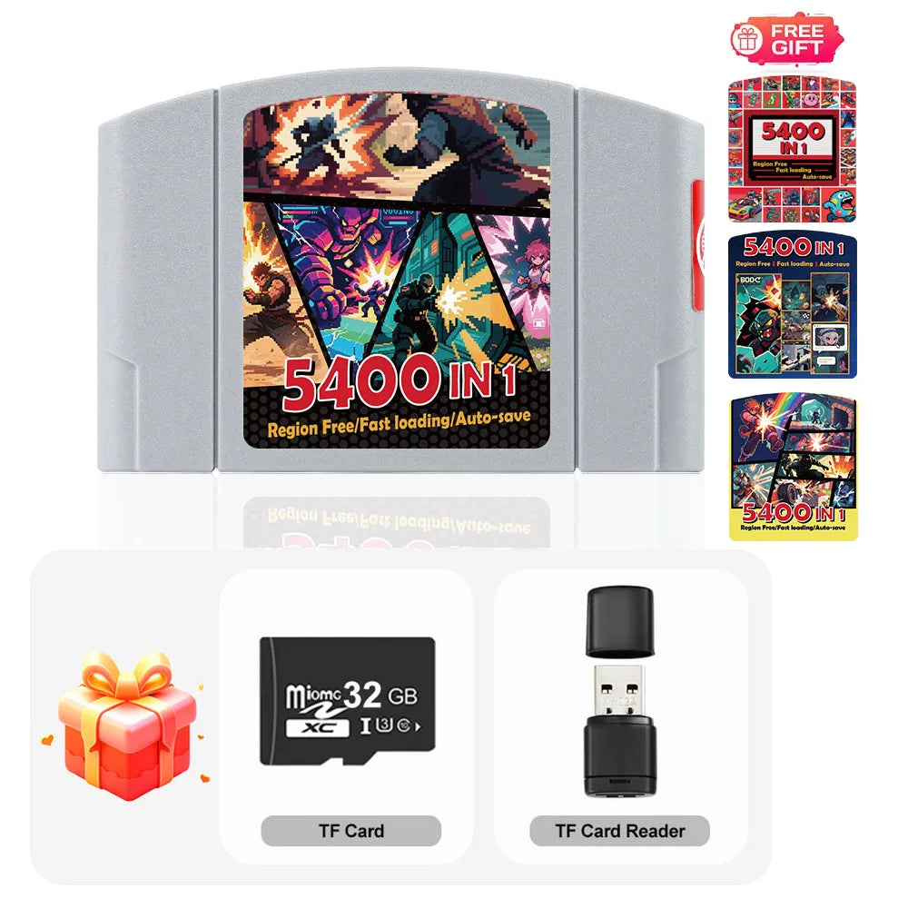 5400-in-1 N64 Game Cart with 32GB TF Card - No Region Lock