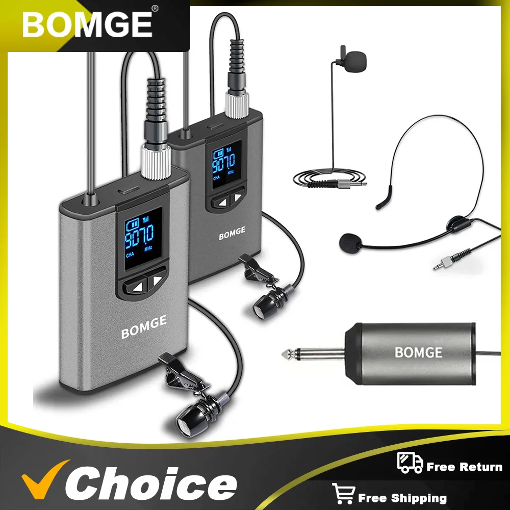 BOMGE Dual Wireless Microphone System with Rechargeable Transmitter & Receiver