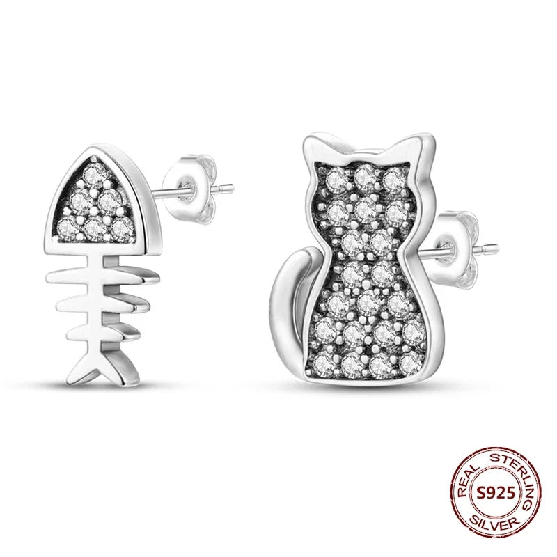 Elegant 925 Sterling Silver Dog Earrings with Zircon and Animal Designs for Women