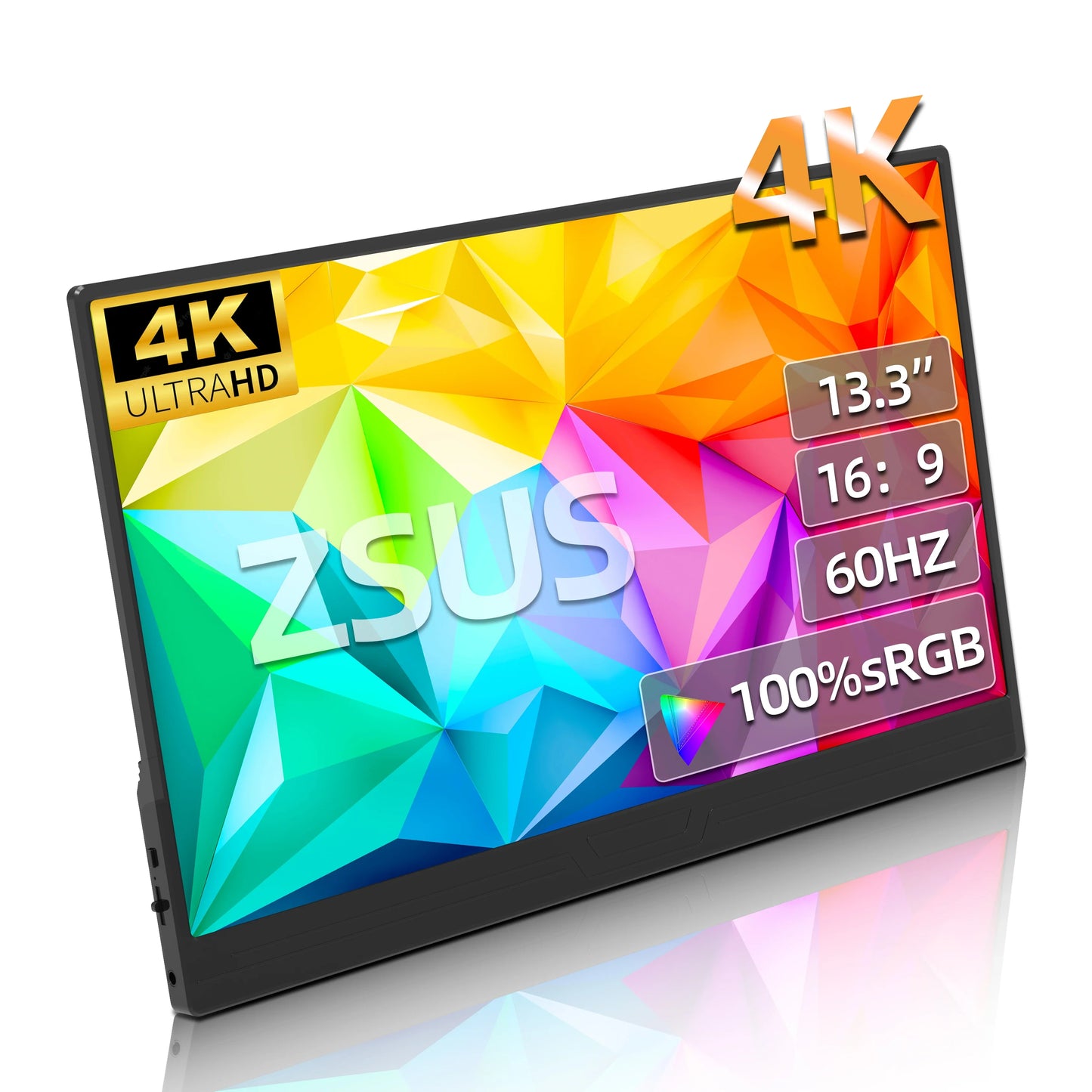 ZSUS 13-inch 4K Portable Monitor - 3840x2160 UHD Display, 60Hz Refresh Rate, HDR10, Built-in Speakers, Mini HDMI & Type-C, Compatible with Laptop/PC/Console