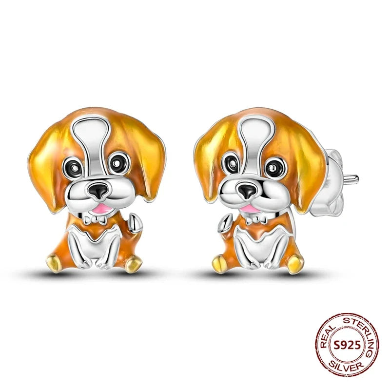Elegant 925 Sterling Silver Dog Earrings with Zircon and Animal Designs for Women