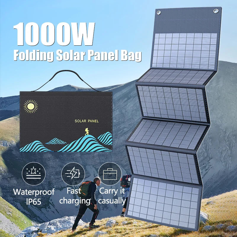 1000W Portable Folding Solar Charger Bag - USB & DC Output for Outdoor Power