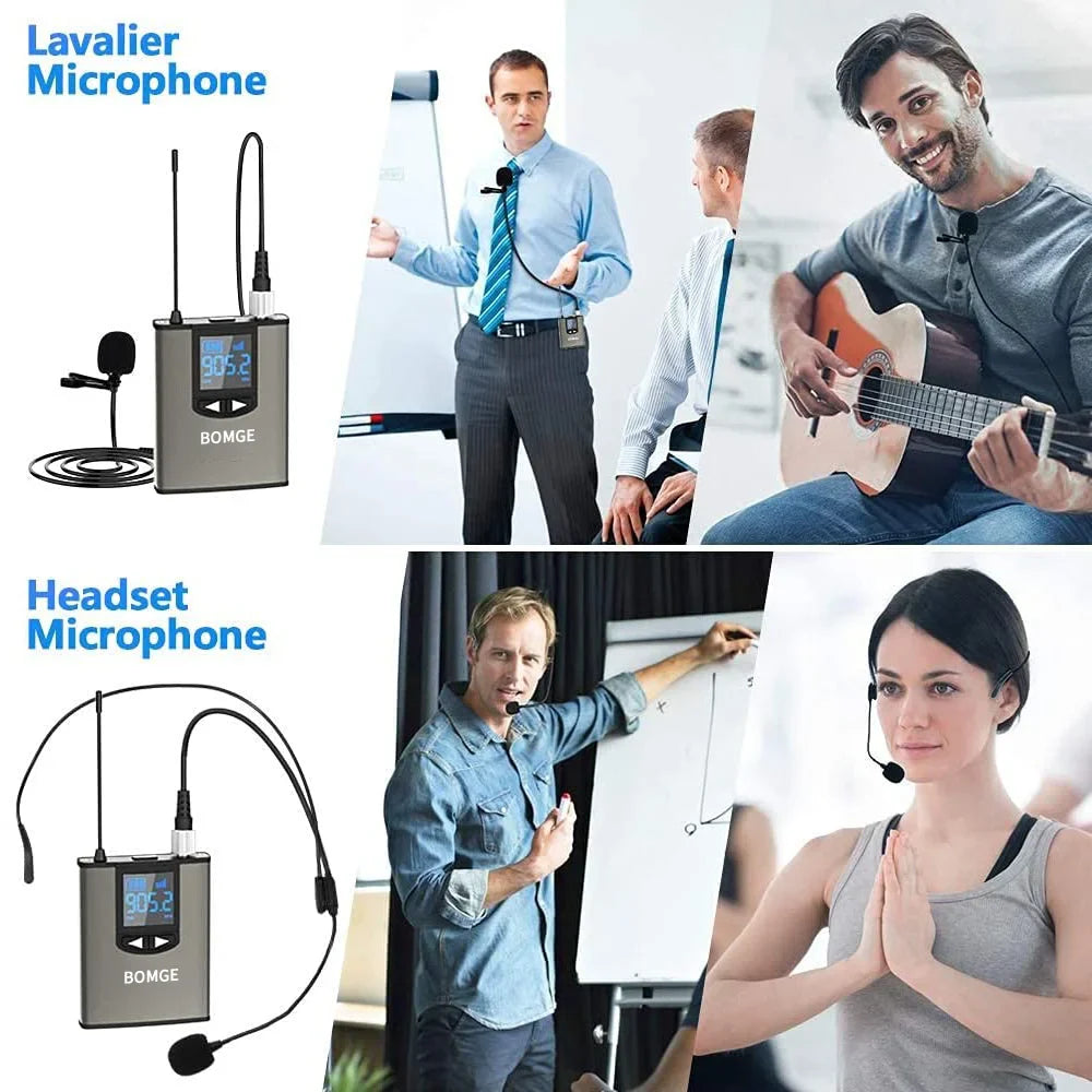 BOMGE Dual Wireless Microphone System with Rechargeable Transmitter & Receiver