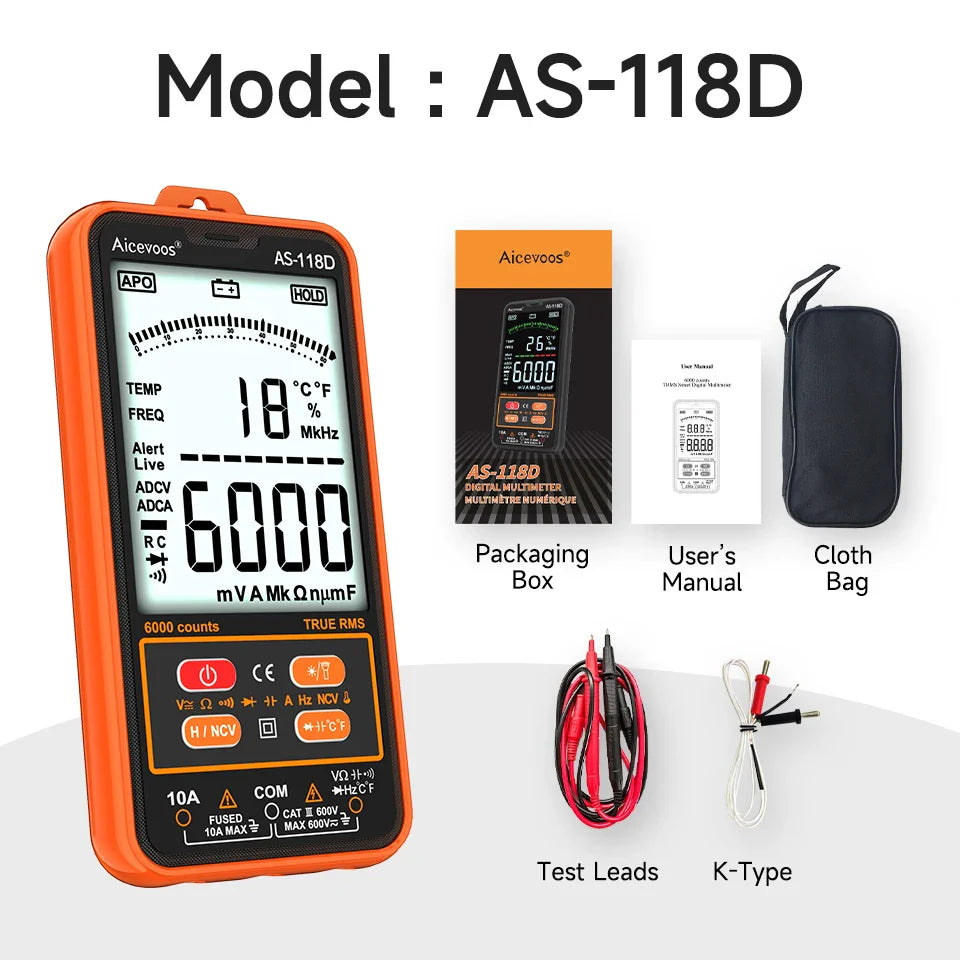 Aicevoos Digital Smart Multimeter - 6000 Counts, TRMS AC/DC Tester