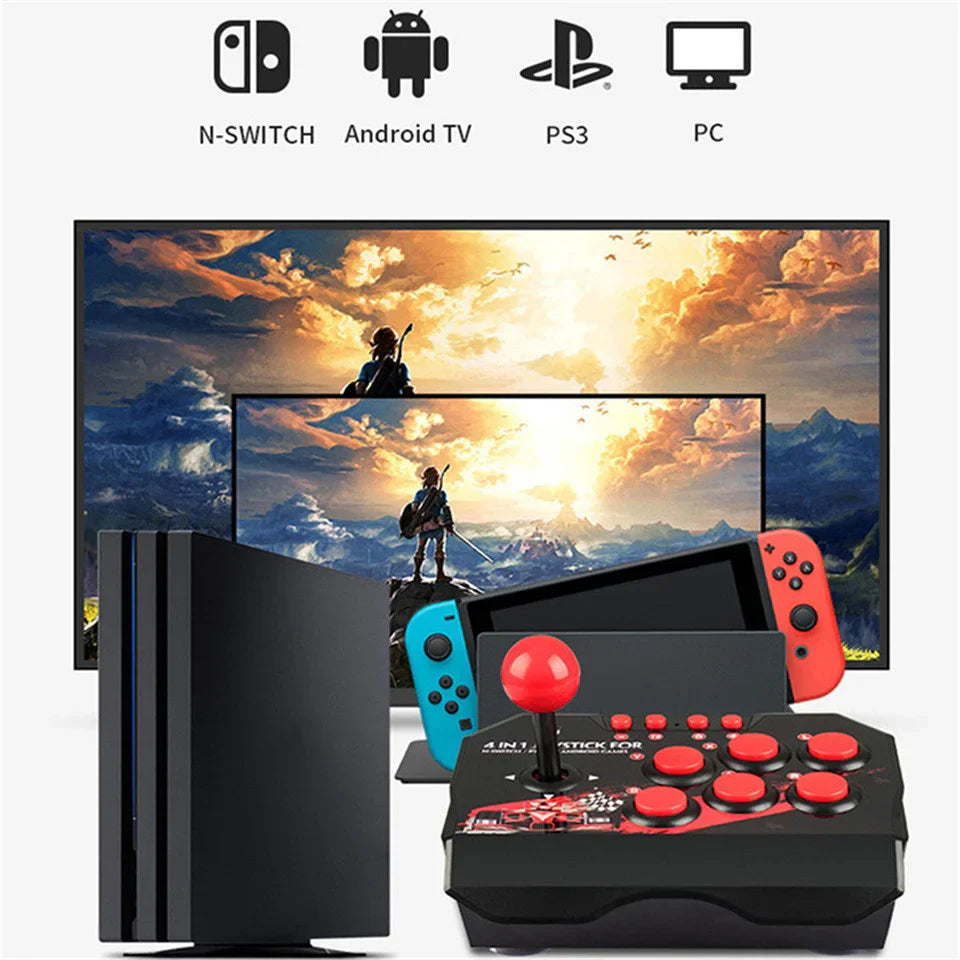 4 in 1 Retro Arcade Station Fighting Stick - USB Joystick Controller for PS3/Switch/PC/Android