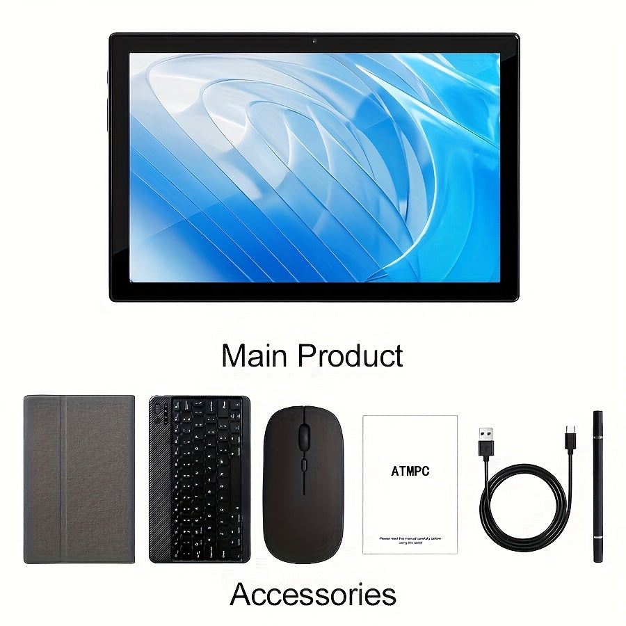 10.1 Inch Android 14 Tablet with 128GB ROM, 12GB RAM, and Accessories