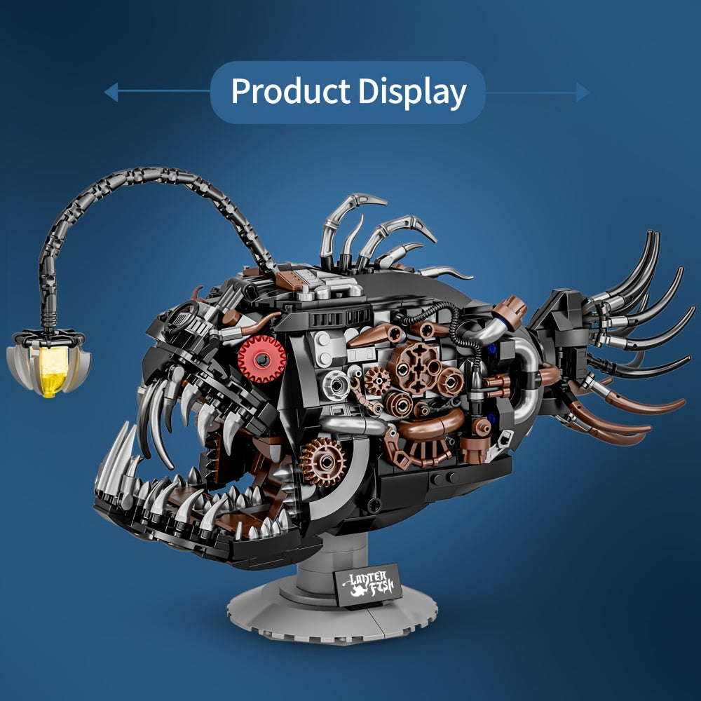 1038pcs Mechanical Lantern Fish Building Block Set - Steampunk Style Collectible for Adults