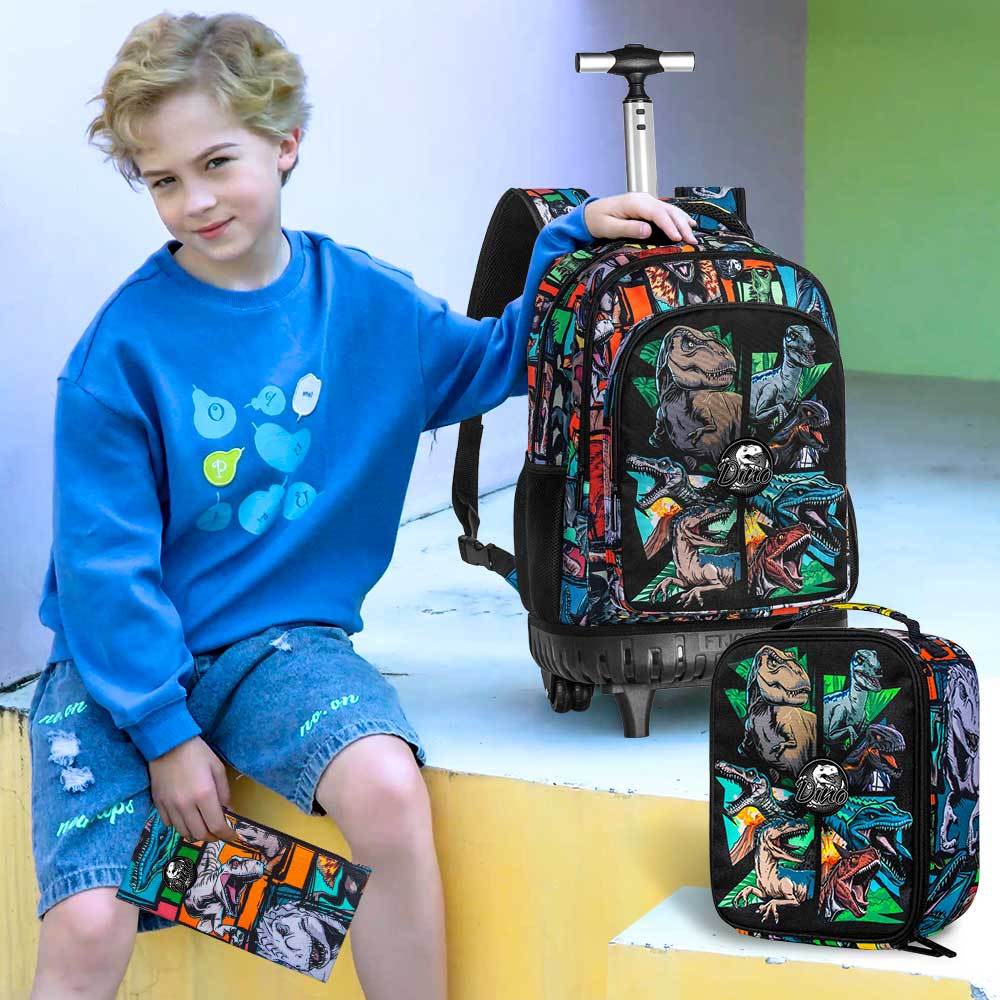 3pcs CCJPX Men's Dinosaur Backpack with Wheels - Large Capacity, Lightweight Travel Roller Bookbag for Commuting & Travel