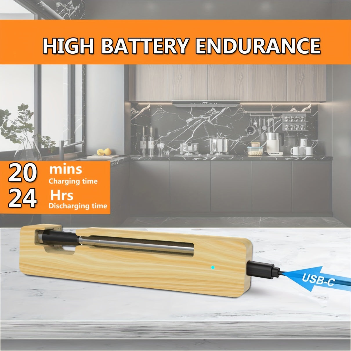 Wireless Meat Thermometer with Digital Probe, USB Rechargeable for BBQ, Grill, Oven & Sous Vide