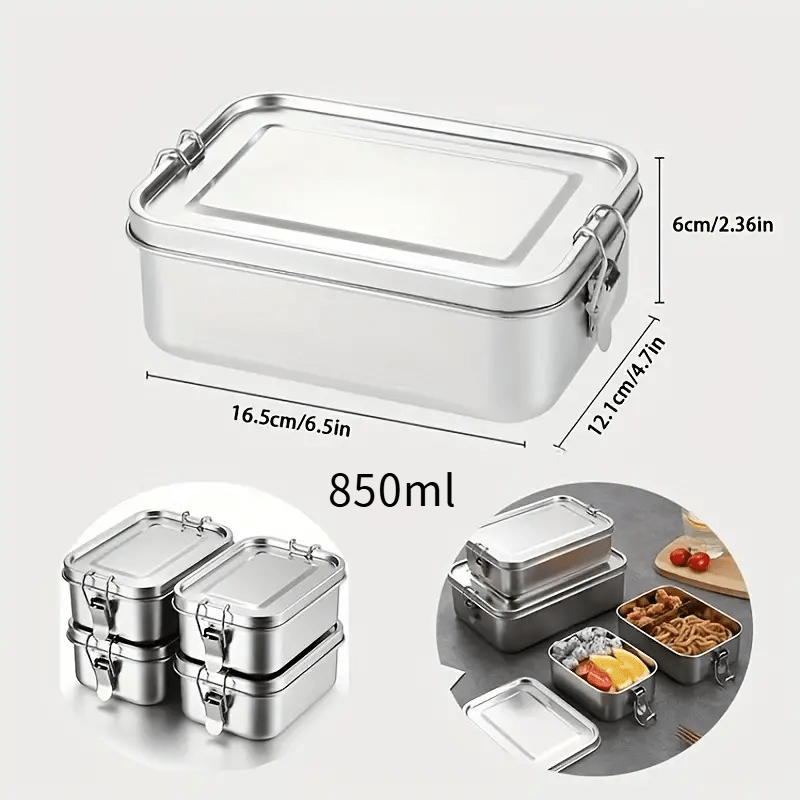 Large Capacity 304 Stainless Steel Square Lunch Box with Compartments