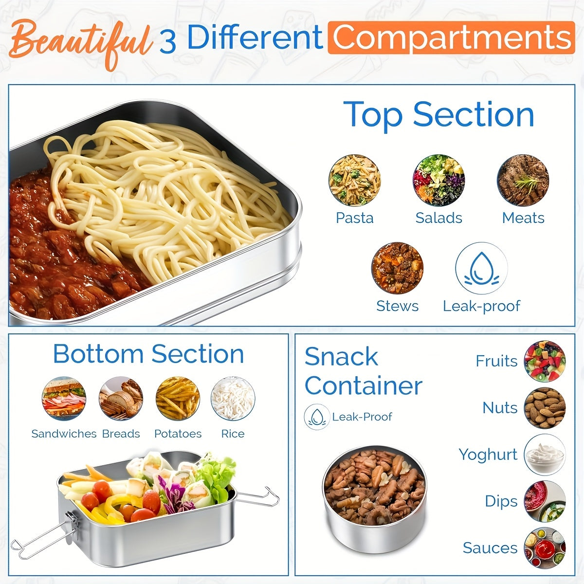 Upgraded SUS304 Stainless Steel Insulated Lunch Box with Snack Container - Leak-Proof & Dishwasher Safe