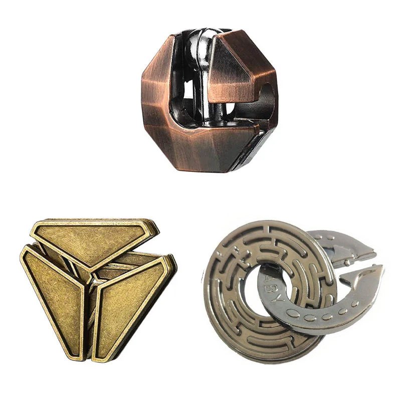 3pcs Metal Puzzle Set - Unlock Toy Brain Teasers for All Ages - Perfect for Gifts & Parties