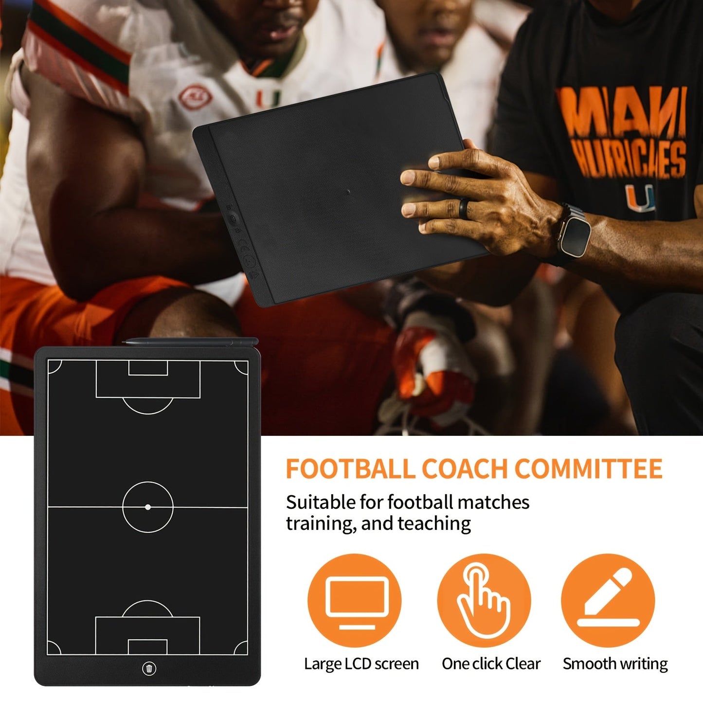 16-Inch Electronic Coach Tablet for Soccer & Basketball - Dual-Sided Field Layout