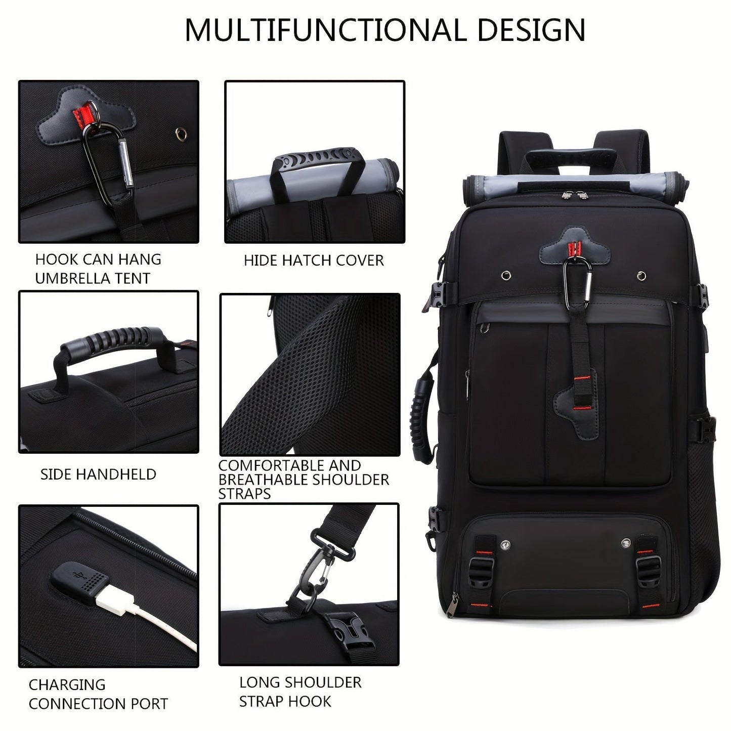 50L Large Capacity Hiking Backpack with Shoe Compartment - Convertible & Unisex