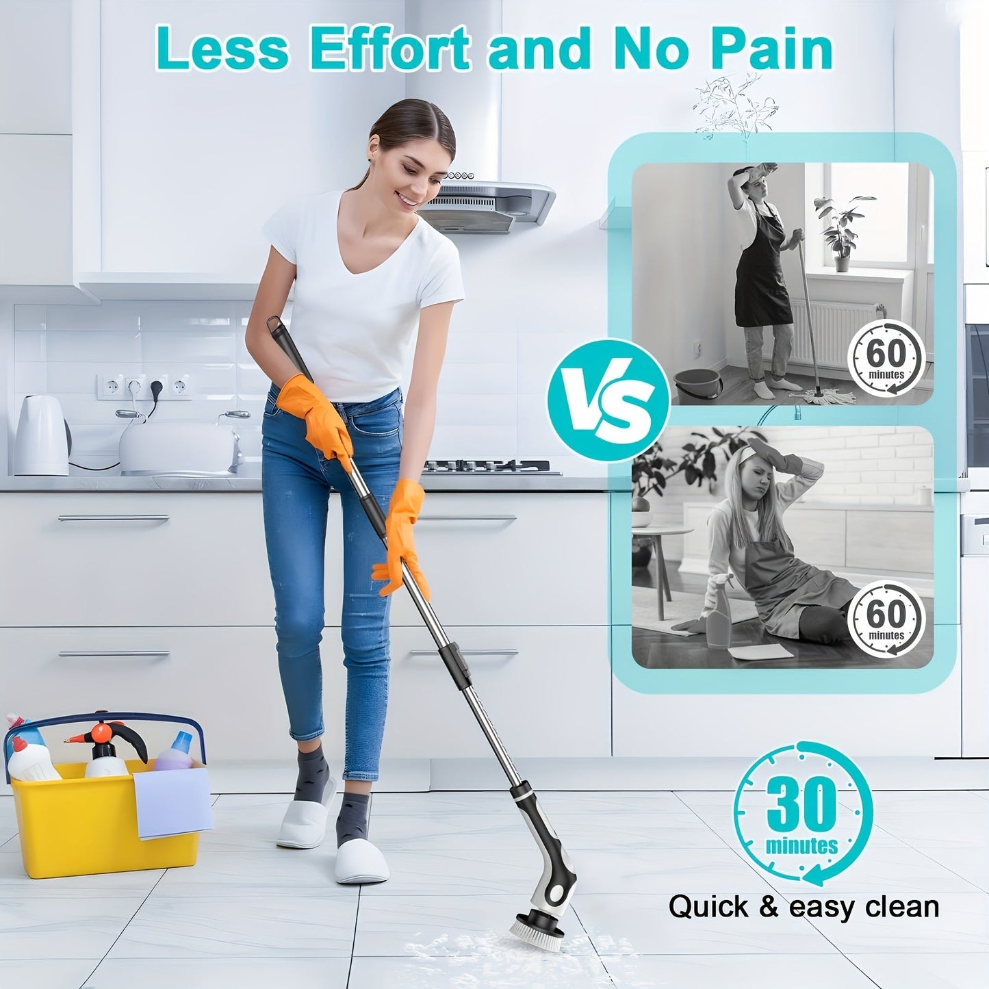 11pcs Electric Rotating Floor Brush Set - Wireless & Rechargeable with 11 Heads
