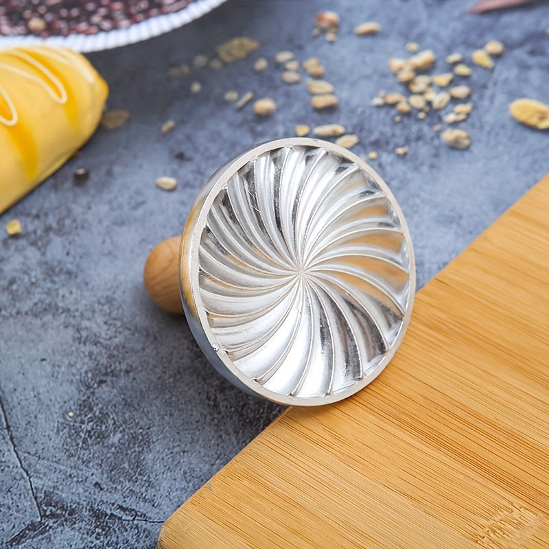Zinc Alloy Cookie Stamp Mold with Floral Swirl Pattern - Perfect for Holiday Baking