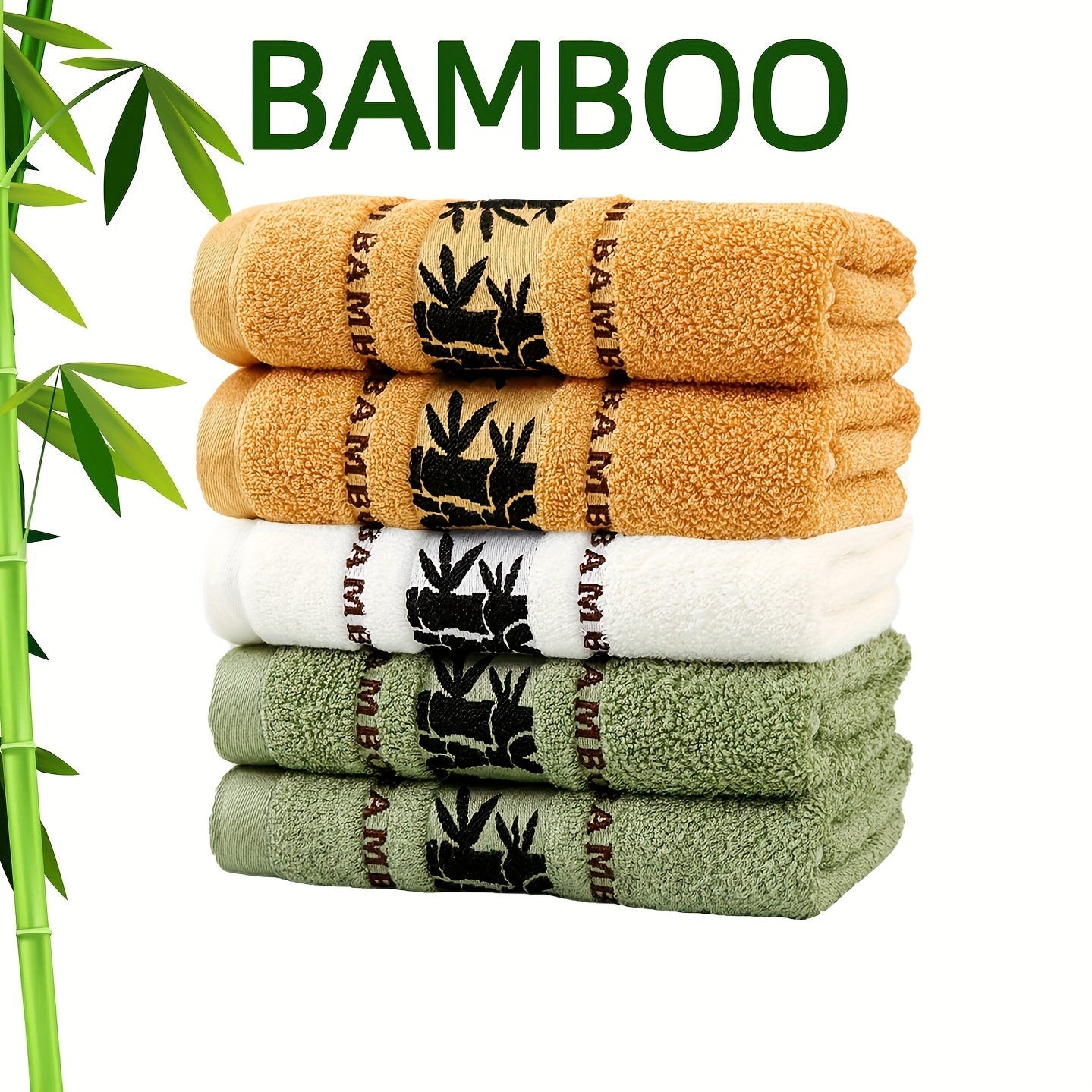 Self Flying Bamboo Fiber Towels - 5pcs Set, Absorbent & Quick-Drying, Super Soft, Beige-Friendly, Ideal Bathroom Supplies