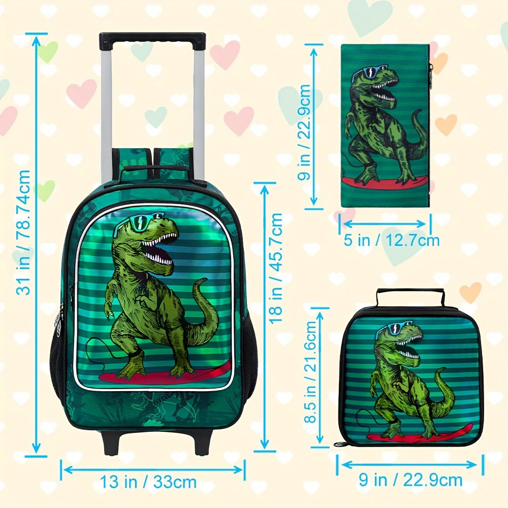 3pcs Rolling Backpack for Boys with Adjustable Straps and Roller Wheels