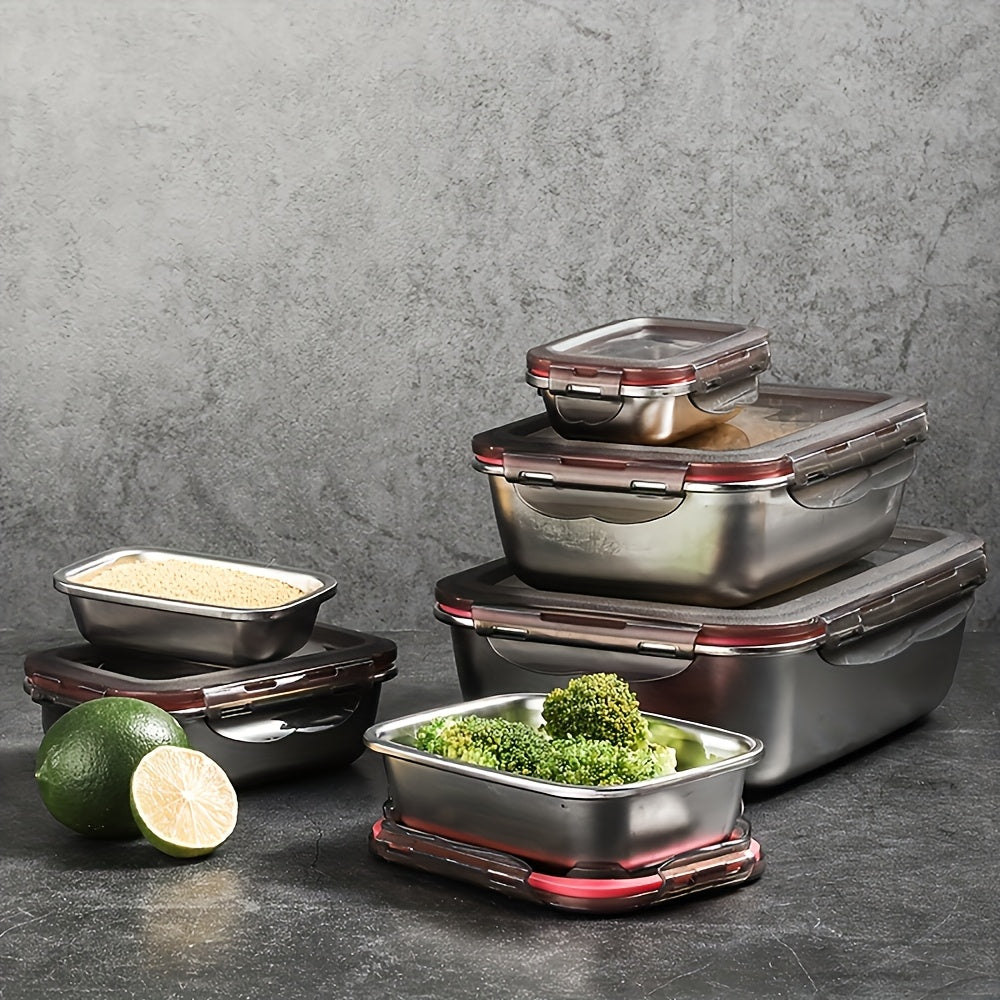4pcs Set 304 Stainless Steel Fresh-Keeping Box - Leak-Proof & Portable