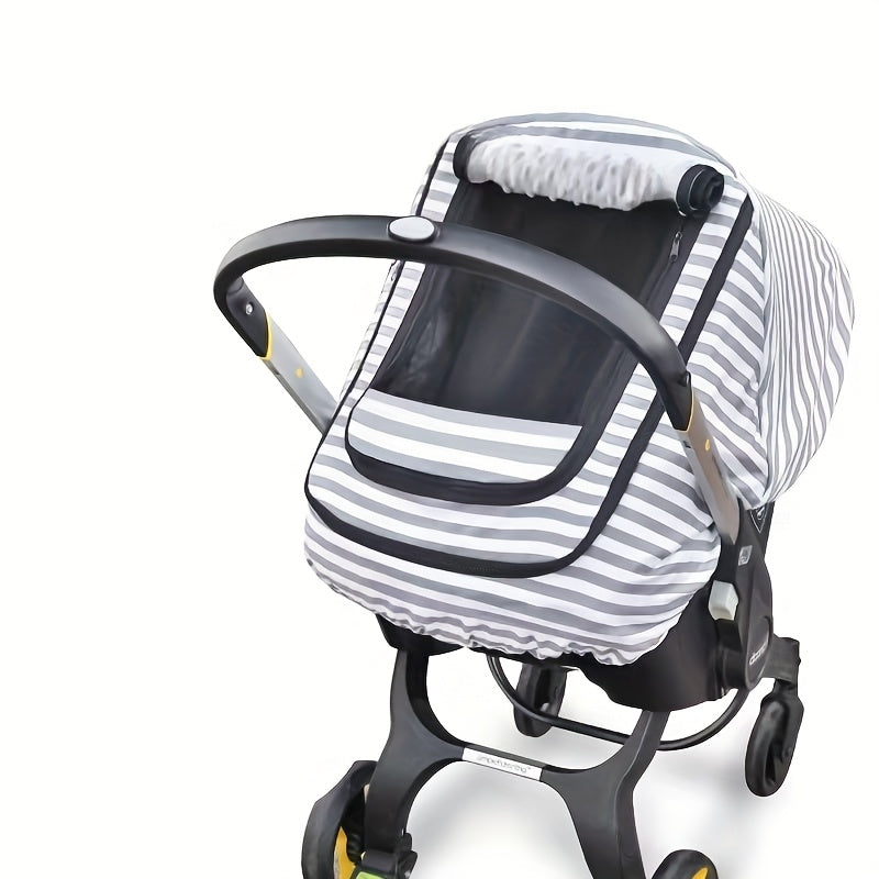 Gray Striped Windproof Car Seat Canopy - Cozy & Warm Cover for Kids