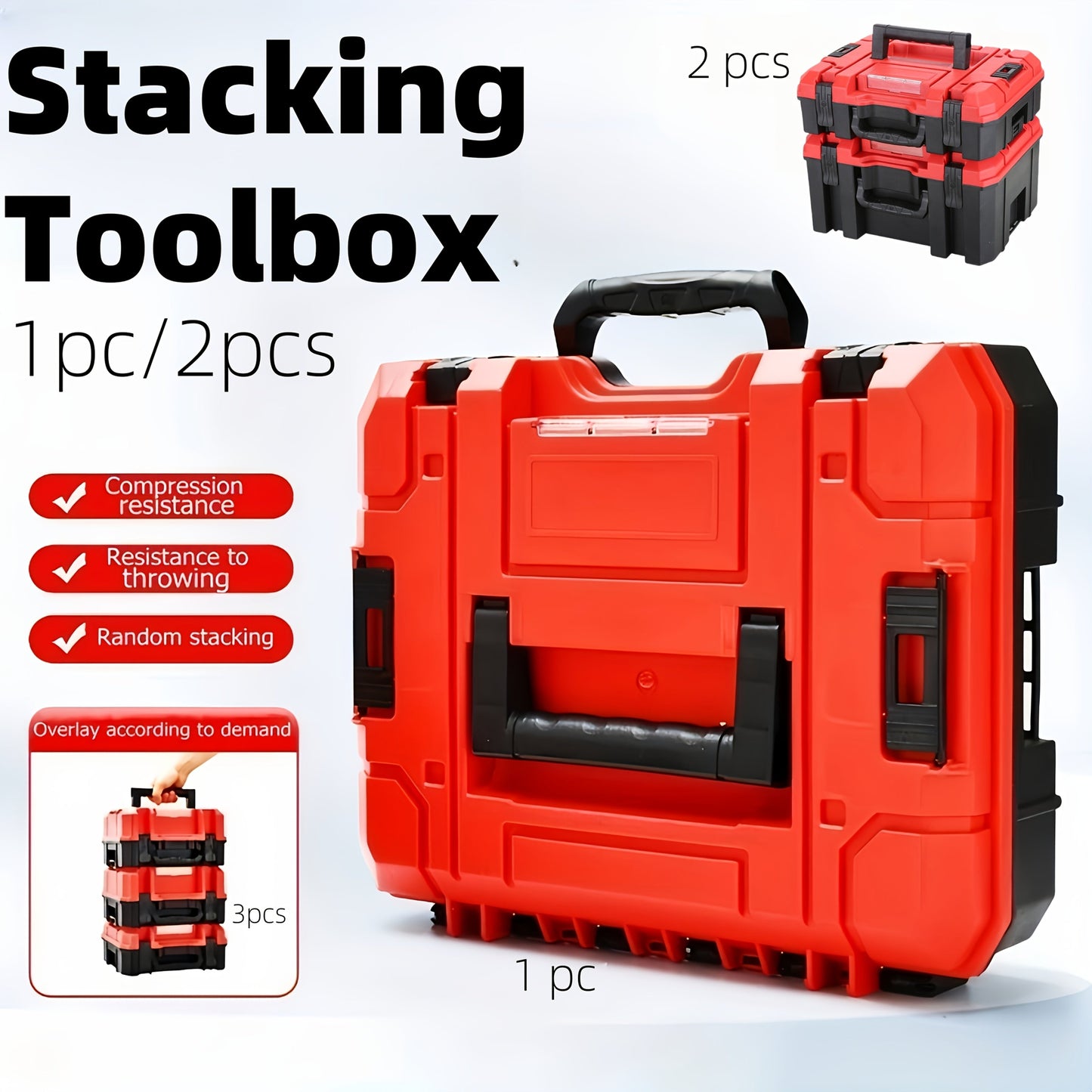ITECHJOY Durable Plastic Toolbox - Stackable, Multi-Compartment Organizer for Electricians & Carpenters