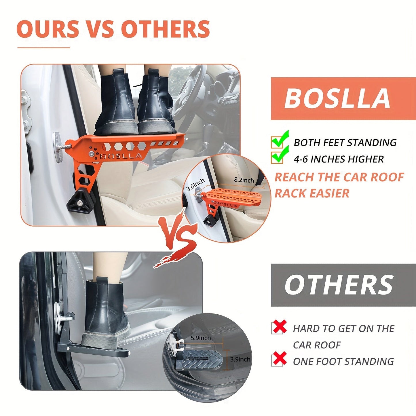 BOSLLA Folding Car Door Step - Easy Install, 204KG Load, Universal Fit