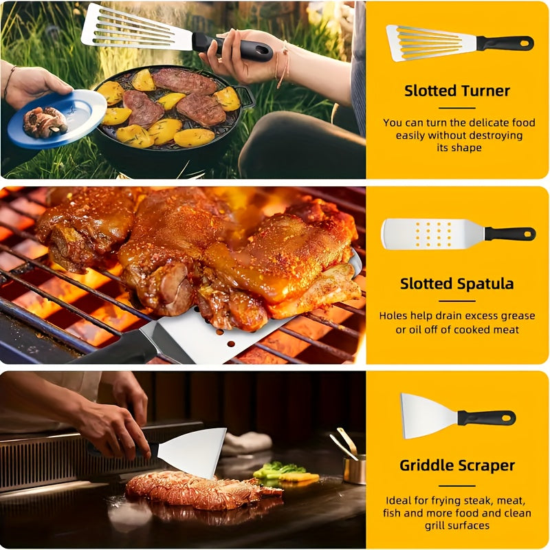 32pcs Blackstone Grill Accessory Kit - Stainless Steel Flat Top Grilling Set with Cleaning Brush, Spatula, Pizza Cutter, Skewers & More for Outdoor BBQ & Camping