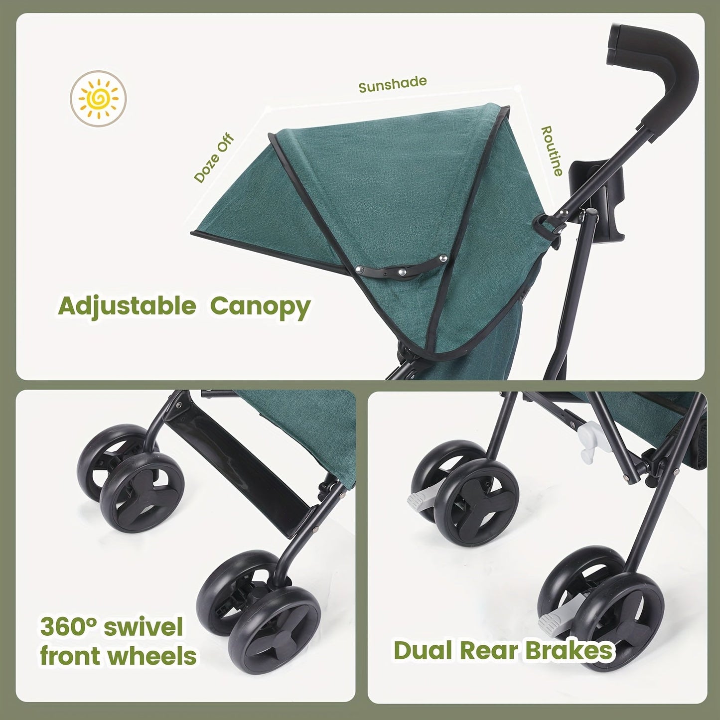 Lightweight Foldable Baby Travel Stroller with Sun Canopy & Storage - Compact & Sturdy for Infants & Toddlers - Ideal for Travel & Shopping