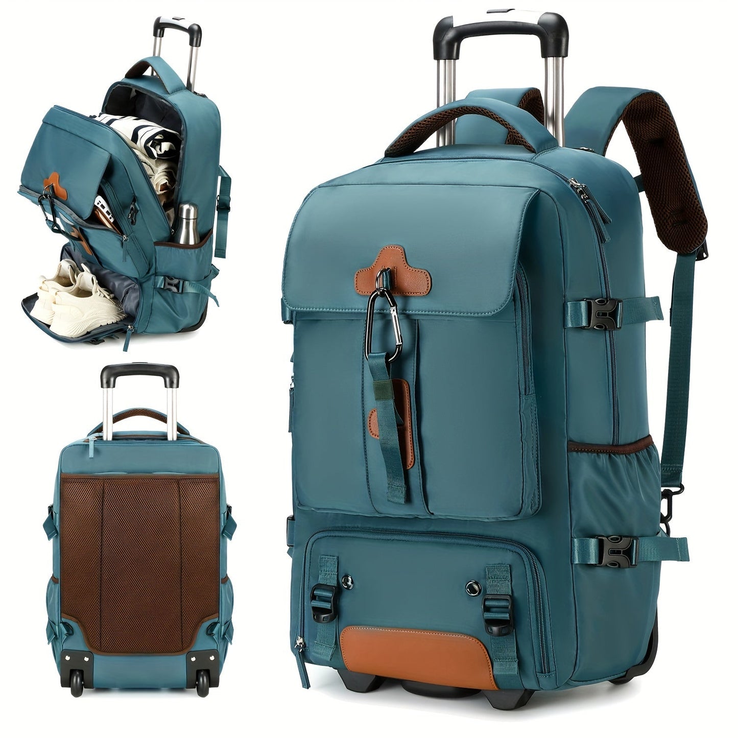 Rolling Backpack with Wheels for Women - 17-inch Travel Laptop Trolley