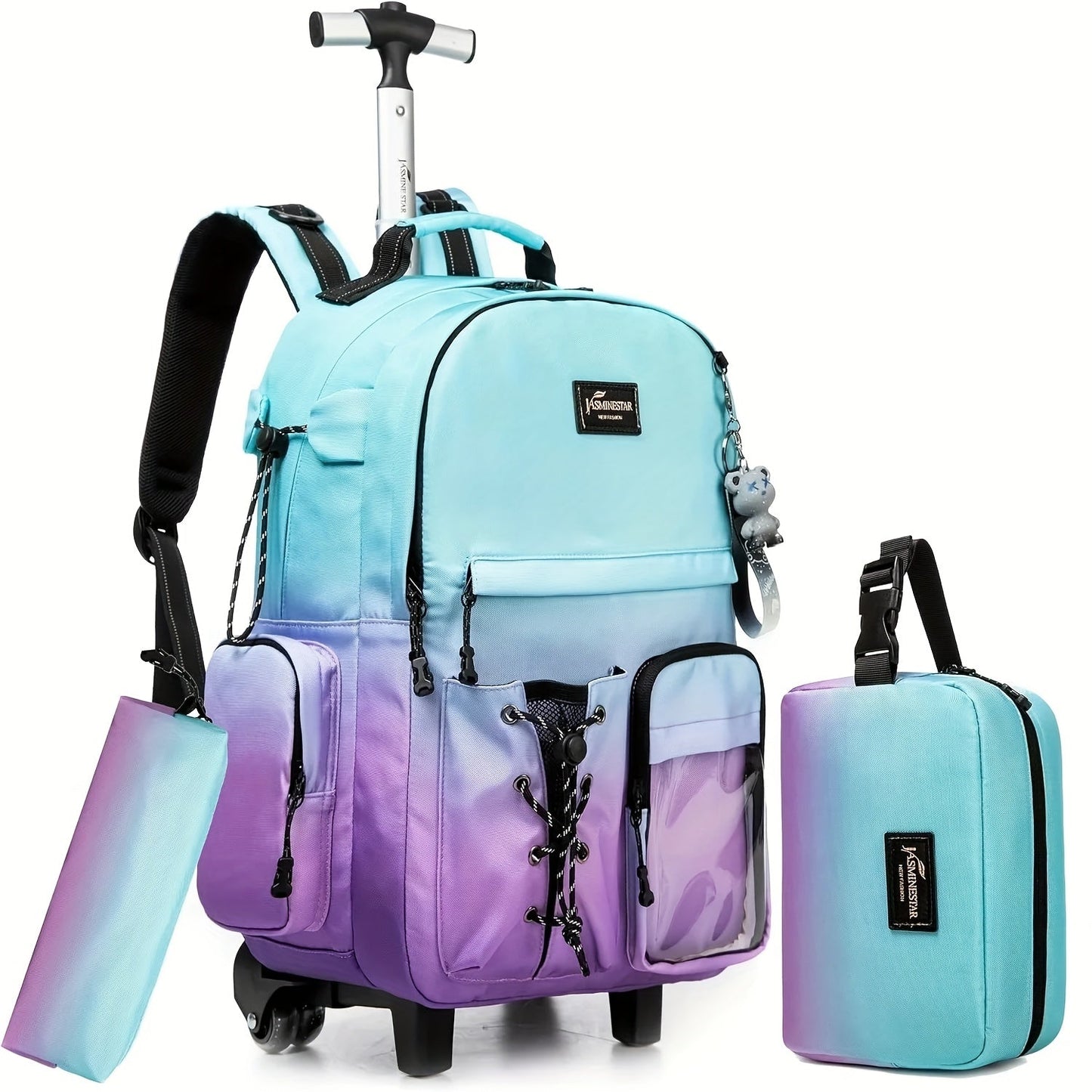3pcs Rolling School Bags for Girls - Wheeled Backpack & Trolley Luggage