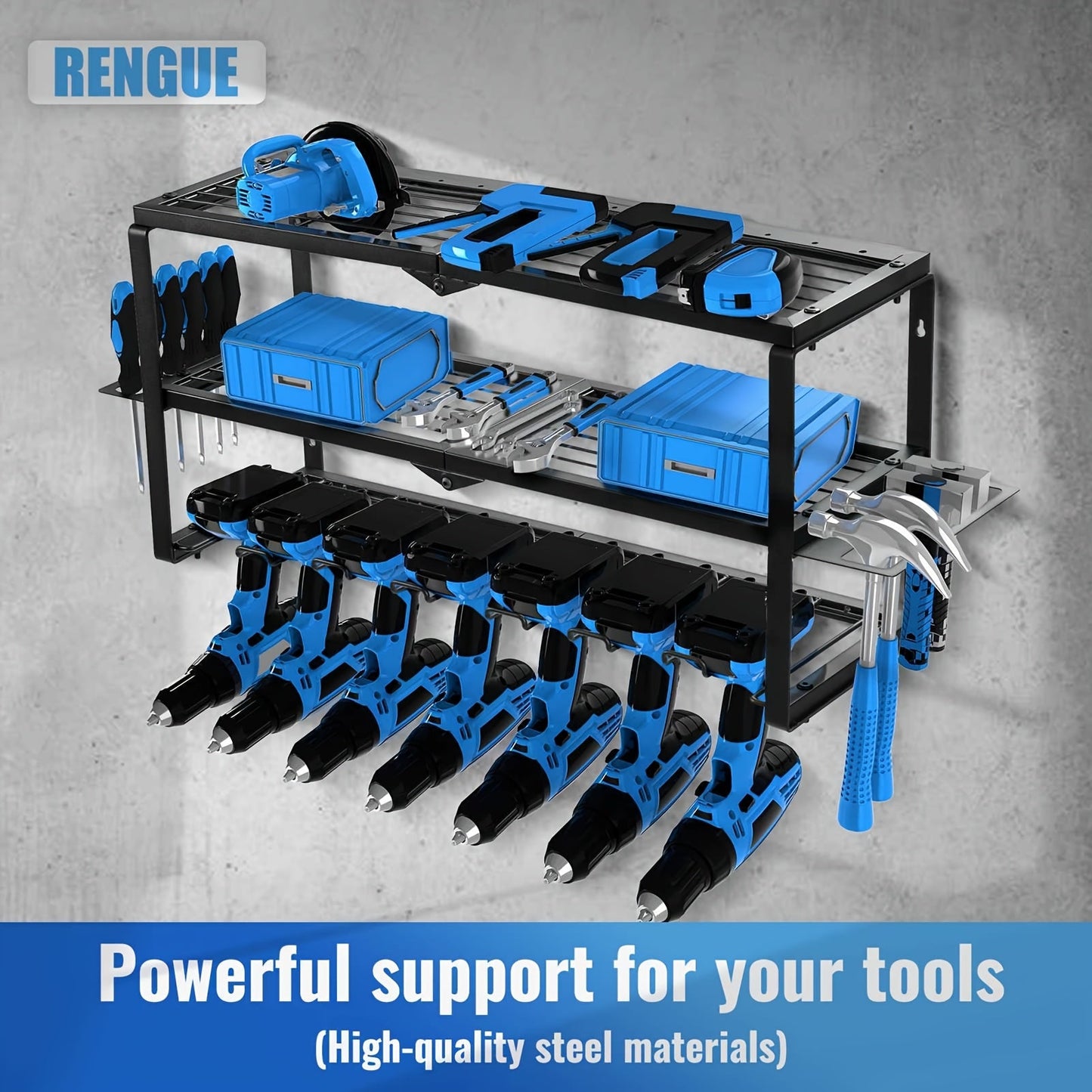 Heavy Duty Power Tool Organizer with Drill Holder & Charging Station - Ideal for Garage & Outdoor Use