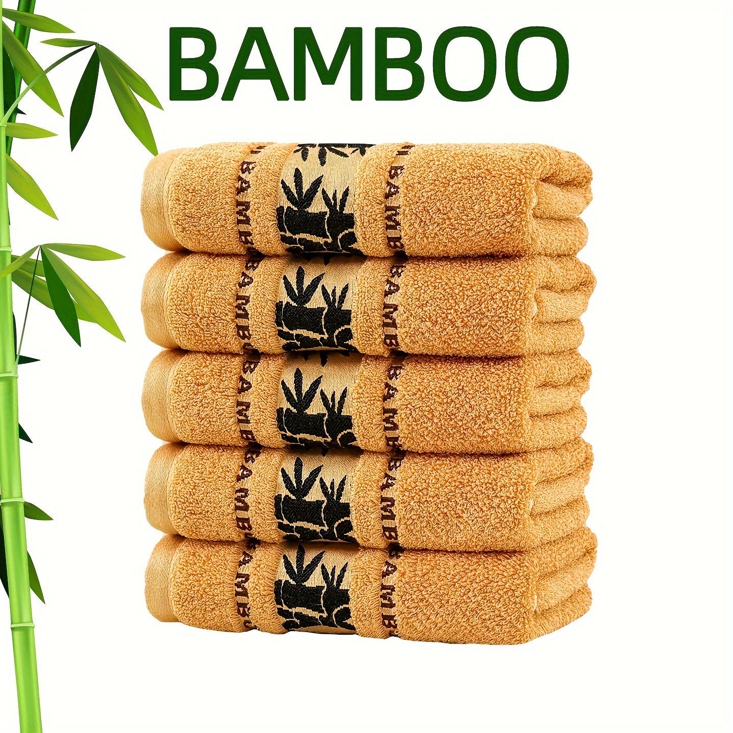 Self Flying Bamboo Fiber Towels - 5pcs Set, Absorbent & Quick-Drying, Super Soft, Beige-Friendly, Ideal Bathroom Supplies