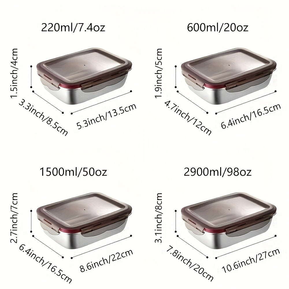 4pcs Set 304 Stainless Steel Fresh-Keeping Box - Leak-Proof & Portable