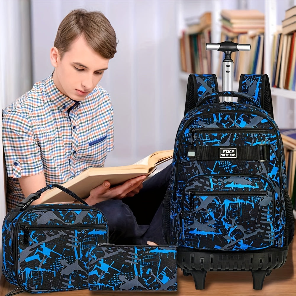 3pcs Rolling Backpack for Boys and Men with Wheels, 48.26 cm, Blue - CCJPX