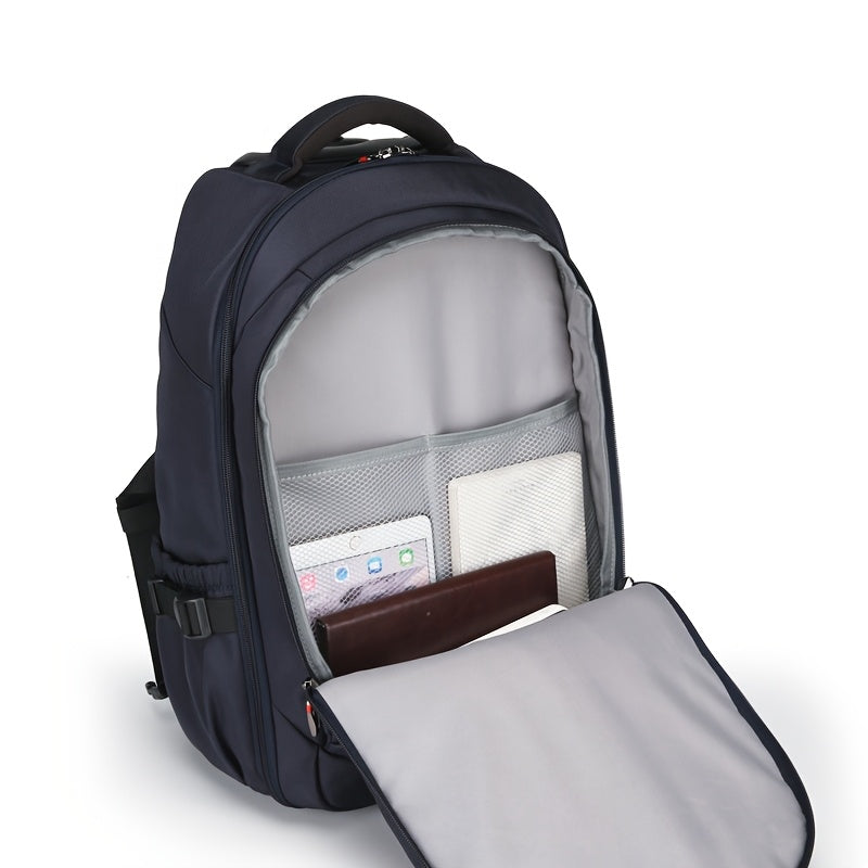 Black Oxford Fabric Convertible Backpack with Wheels - Business Travel & College Essential