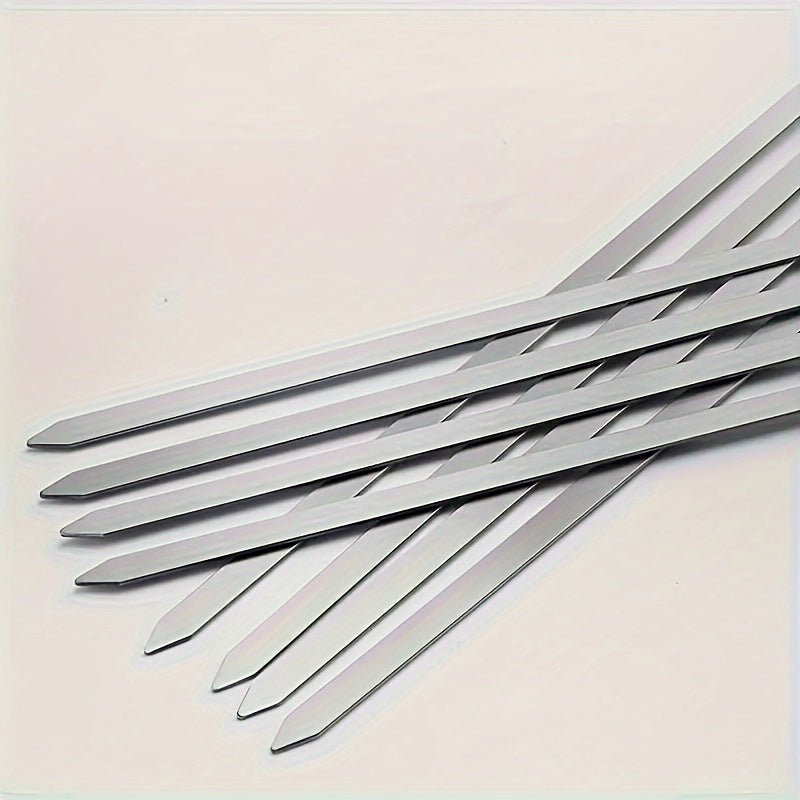 Premium 8-Pack Stainless Steel BBQ Skewers with Wooden Handles for Outdoor Grilling