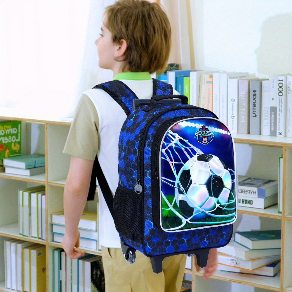 3pcs Rolling Backpack for Kids with Wheels - Soccer Design