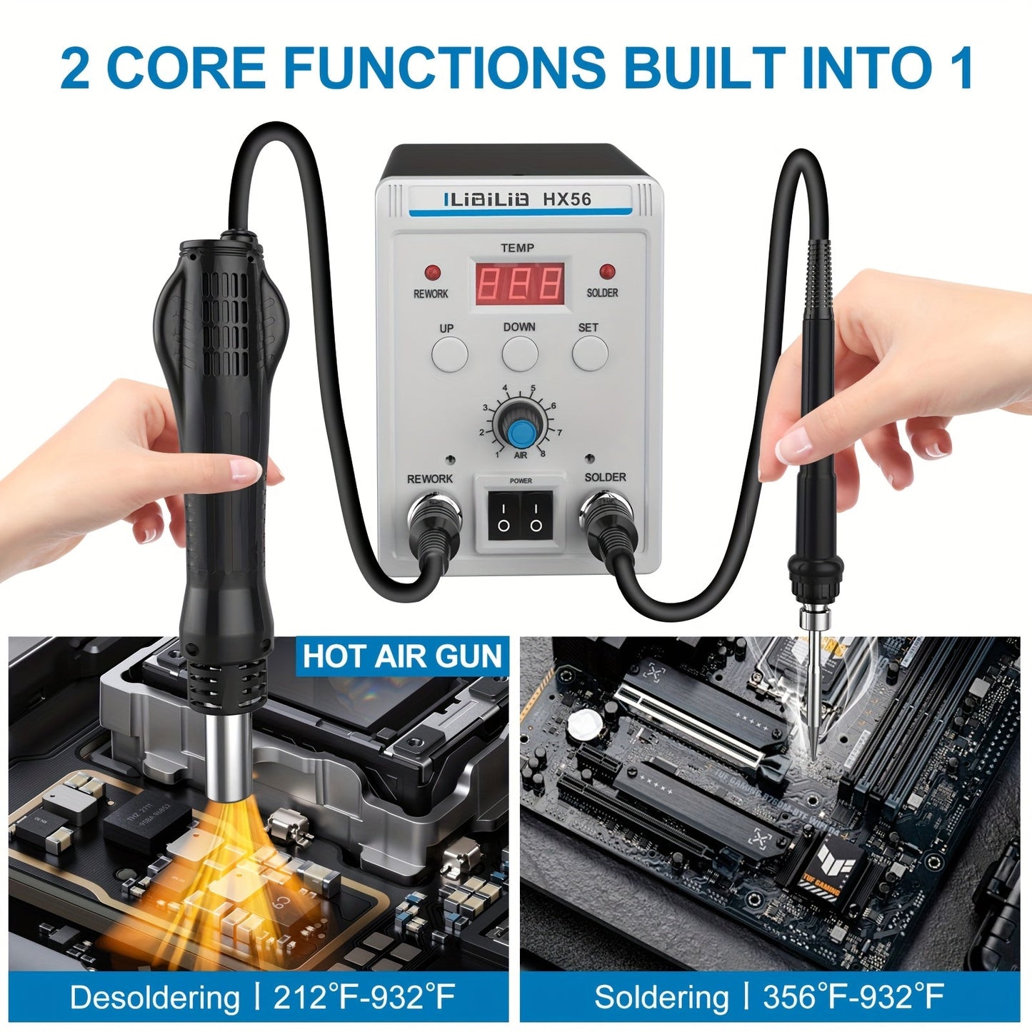 ILIBILIB 700W Hot Air Soldering Station 2-in-1 Rework Set with Adjustable Temperature and LED Display