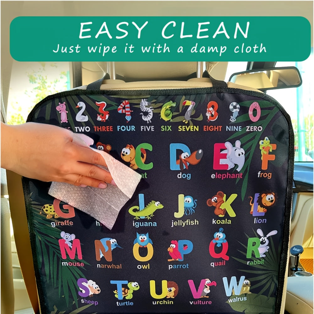Car Seat Back Protector with Educational Design - Easy Install & Clean, Universal Fit