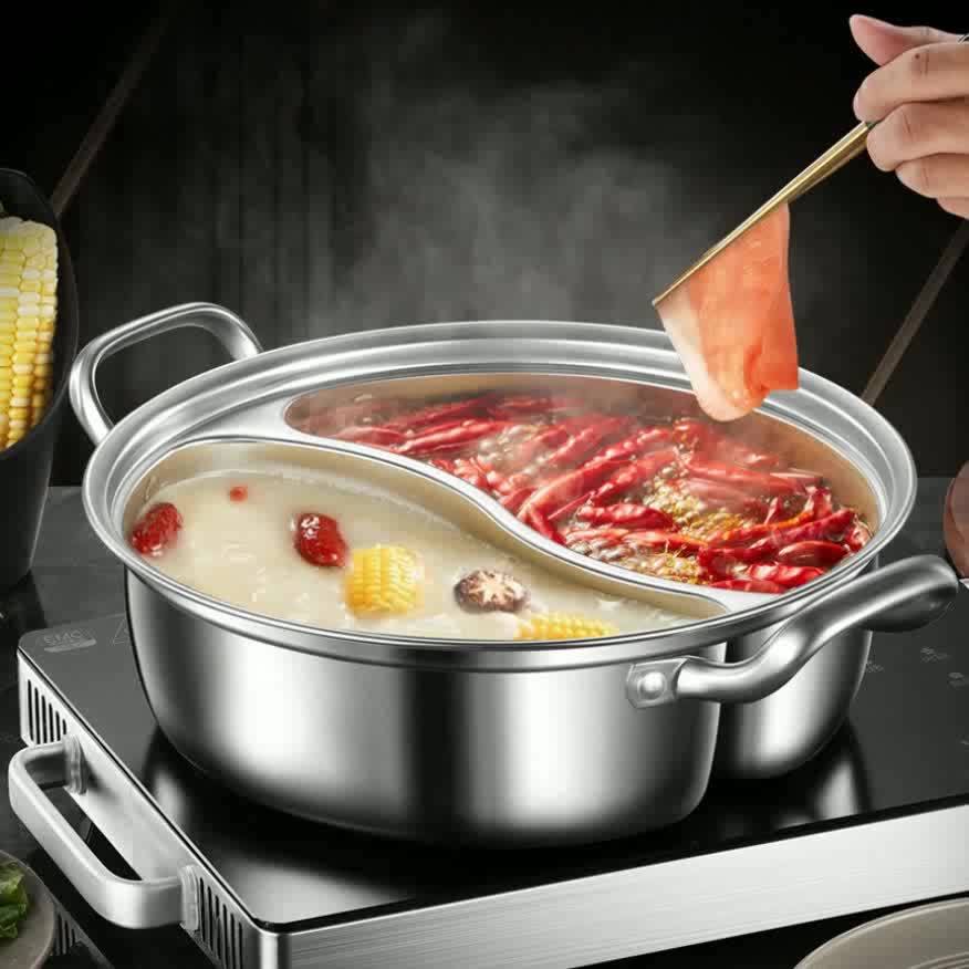 12.2-inch Dual Flavor Stainless Steel Hot Pot - Mandarin Duck Design for Induction Cookers