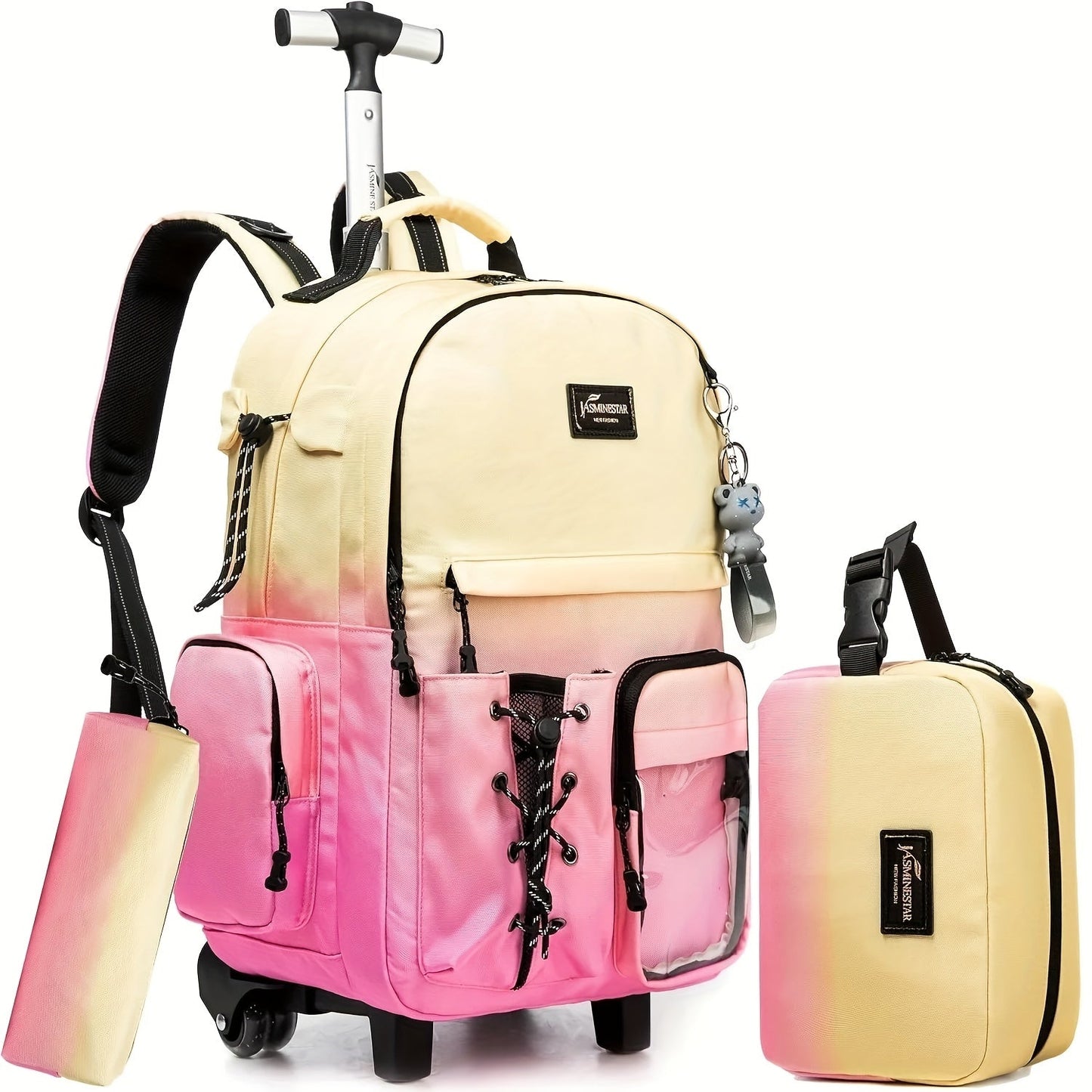 3pcs Rolling School Bags for Girls - Wheeled Backpack & Trolley Luggage