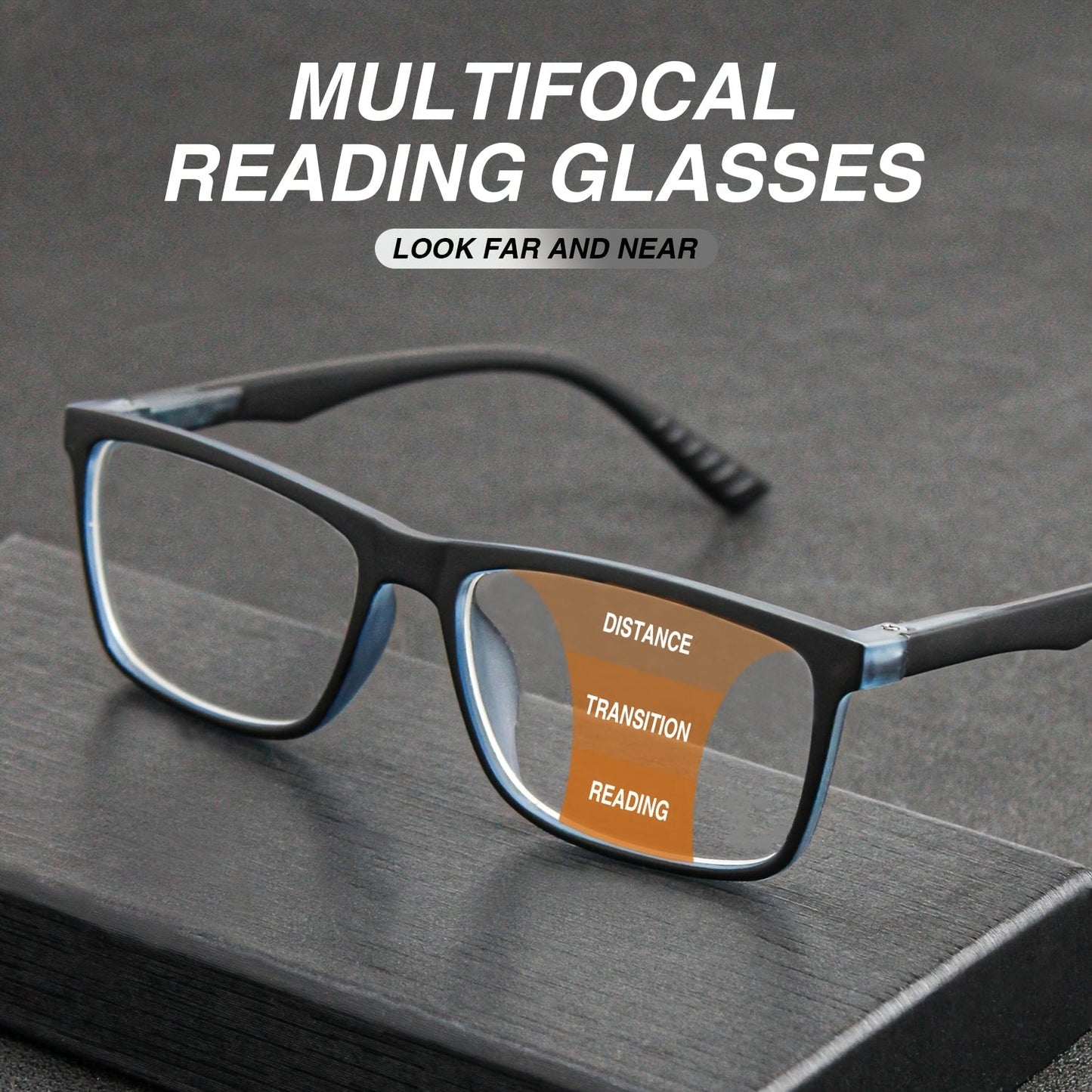 2pcs Classic Frame Multi-Focal Reading Glasses Combo - Progressive HD Lenses, Anti-Fatigue, Unisex Casual Business Style