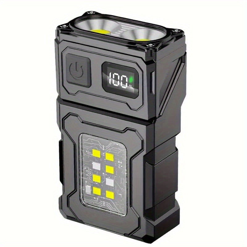 Ultra Bright Mini LED Flashlight - Rechargeable COB Work Light with Rotatable Head, Metal Clip & Magnet, 7 Modes