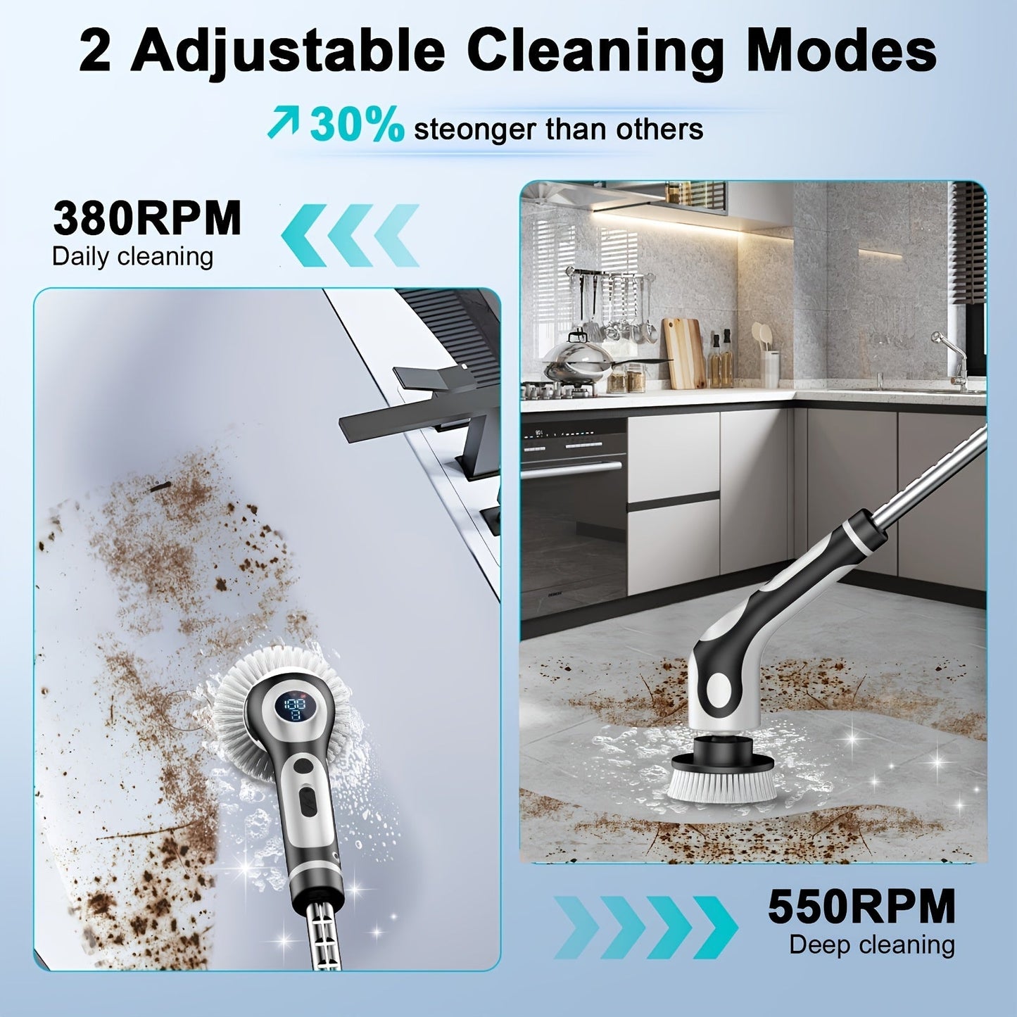 11pcs Electric Rotating Floor Brush Set - Wireless & Rechargeable with 11 Heads