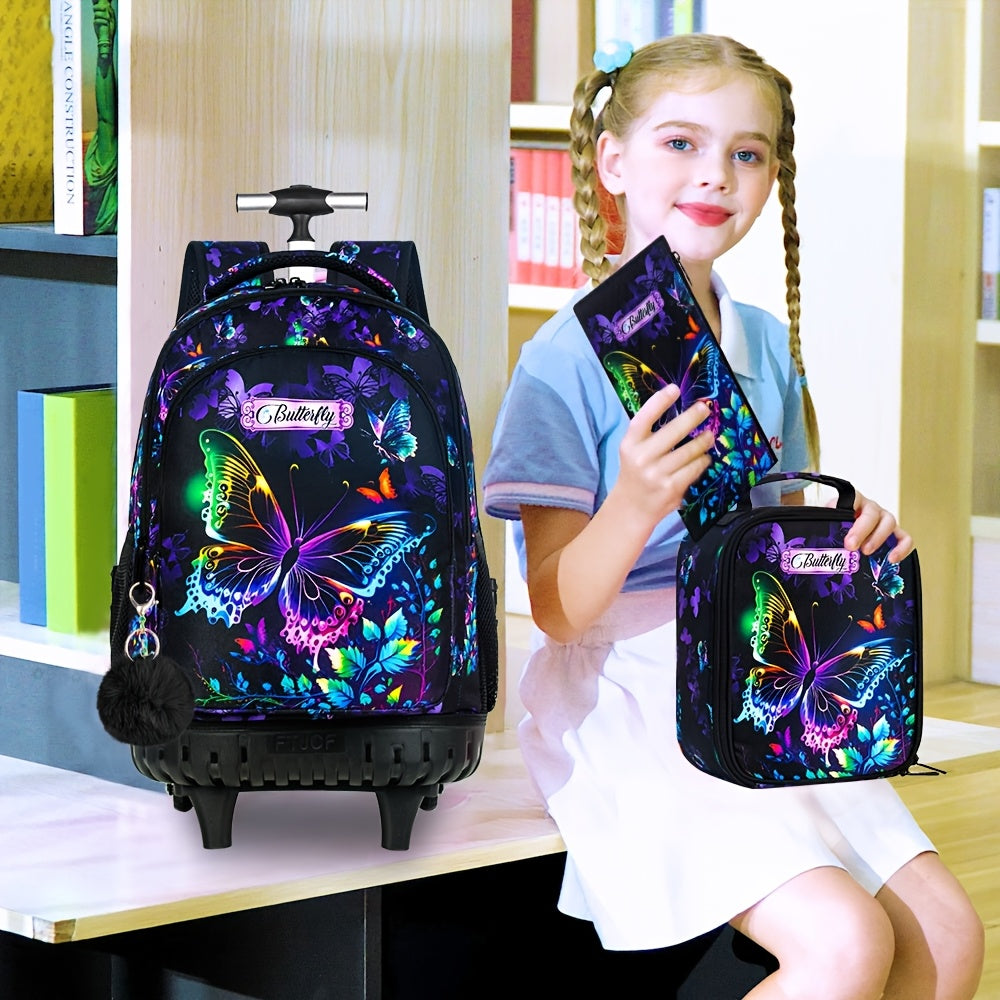 Rolling Backpack with Wheels - Durable Polyester, Adjustable Straps, Zip Closure