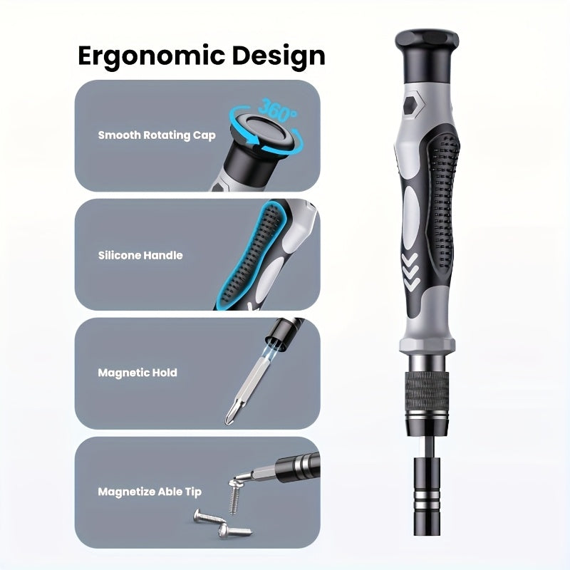115pcs Precision Screwdriver Set - Chrome Vanadium Steel, Ergonomic, Magnetic, for Electronics & More