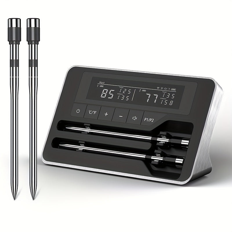 Wireless Meat Thermometer with Dual Probes and App Alerts | Long Range, Instant Read, USB Charging, Stainless Steel for BBQ, Grill, Oven, Smoker